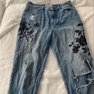 PACSUN denim black flower print jeans